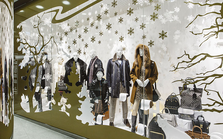 Weihnachten 2016 im Steffl Department Store - gelaserte Schneeflocken von Eremit-Display